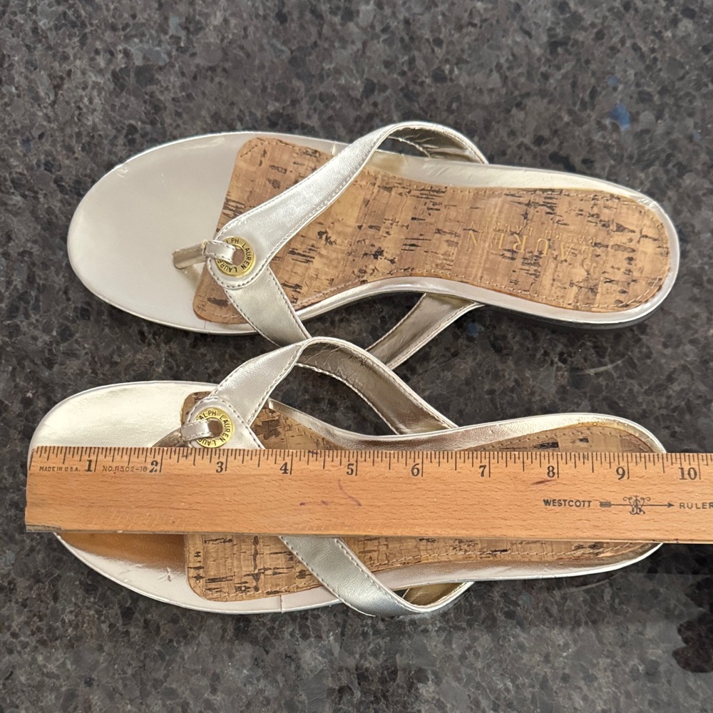 Ralph Lauren Metallic Gold Cork-Detail Thong Sandals Flip Floos - Size 8 - NWOT - Picture 7 of 7